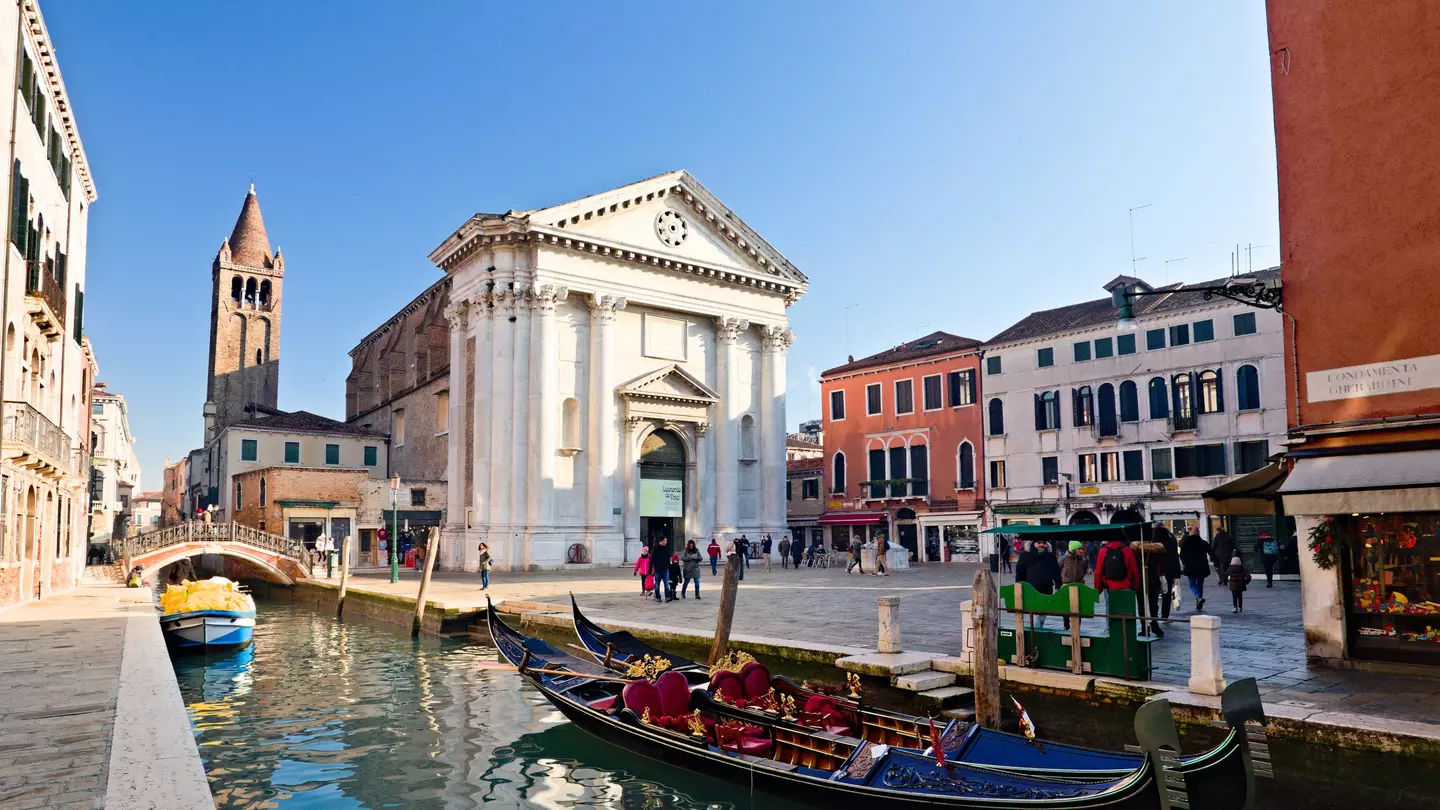View of Campo San Barnaba and Chiesa di San Barnaba in Venice, Italy.