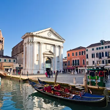 View of Campo San Barnaba and Chiesa di San Barnaba in Venice, Italy.