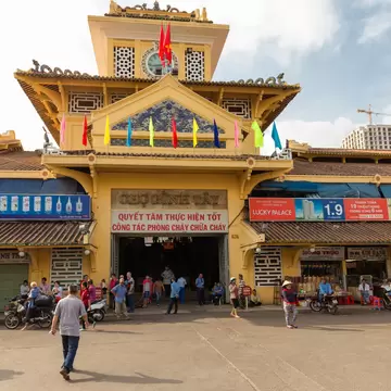 Front entrance to the old traditional market of Binh Tay in the Chinatown district of Ho Chi Minh City, Vietnam.