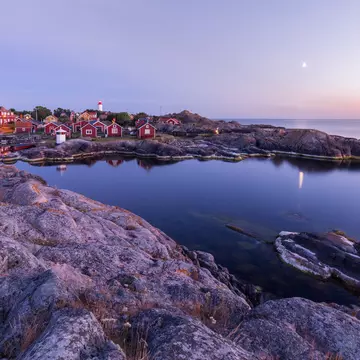 Öja, Nynäshamn, an island in the Stockholm archipelago, Sweden. Landsort is a Swedish village with a lighthouse on the island of Öja...Photo has a pink and purple tone.