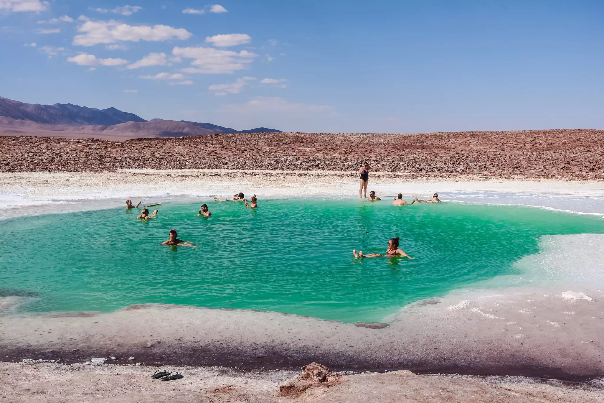 People Floating at Lagunas Escondidas de Baltinache in Atacama, Chile.