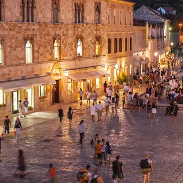 Town square, people walking