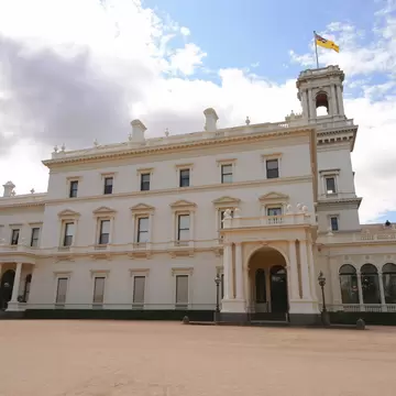 Facade of the Government House in Melbourne, Victoria. It is the office and official residence of the Governor of Victoria.
