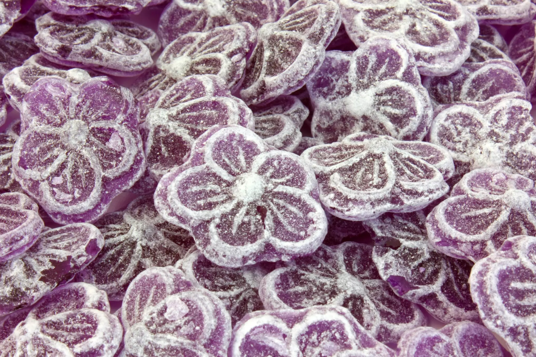 Flower-shaped purple candies.