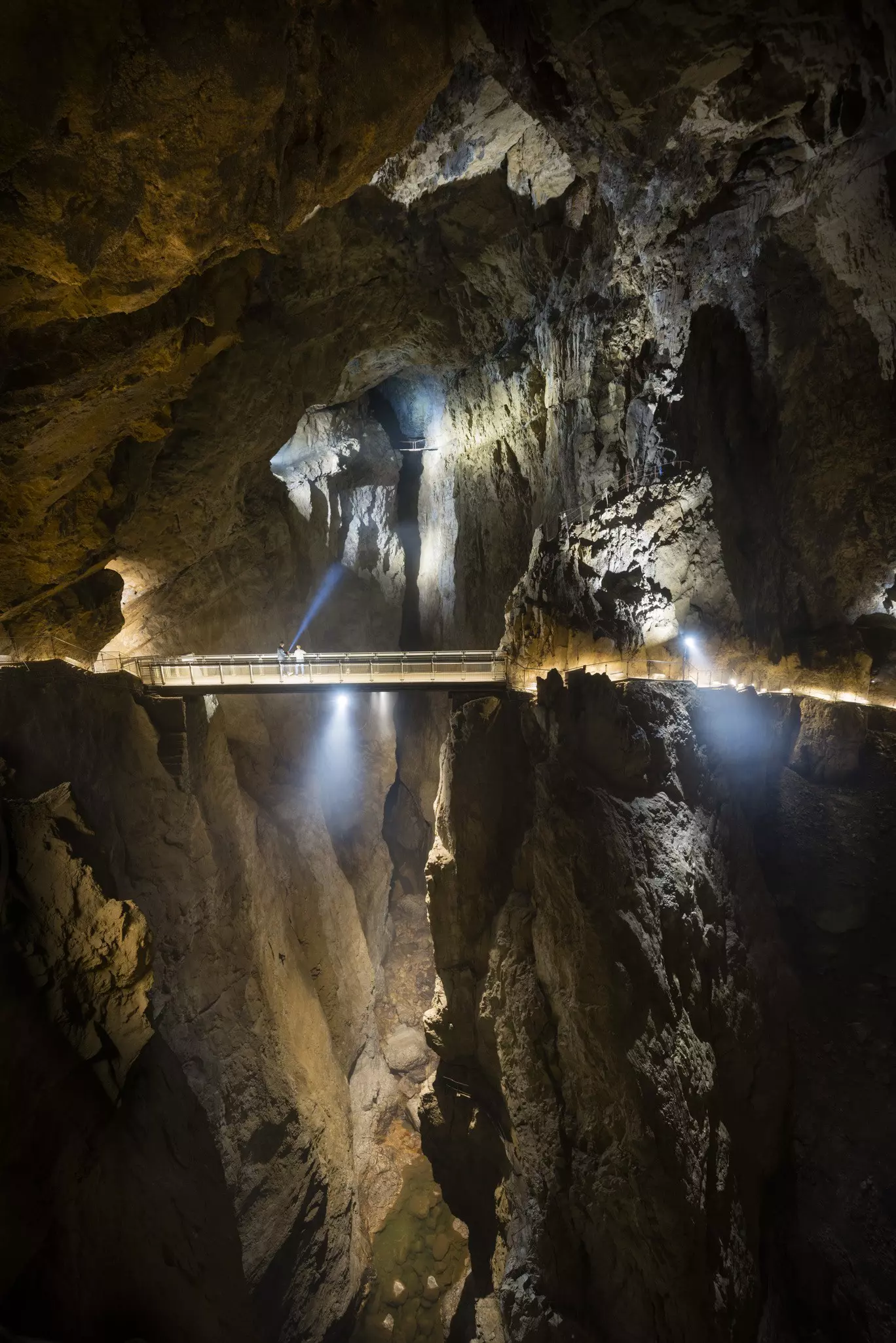 A bridge in the Škocjan Caves above the Reka River, which flows for 21 miles underground