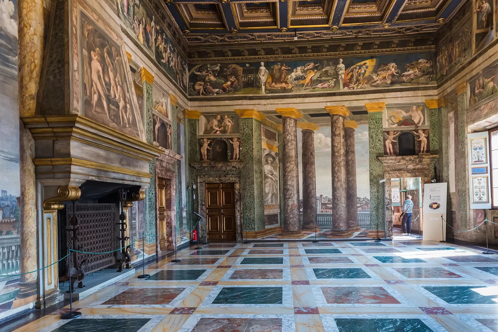 The Sala delle Prospettive inside the Villa Farnesina in Rome, Italy.