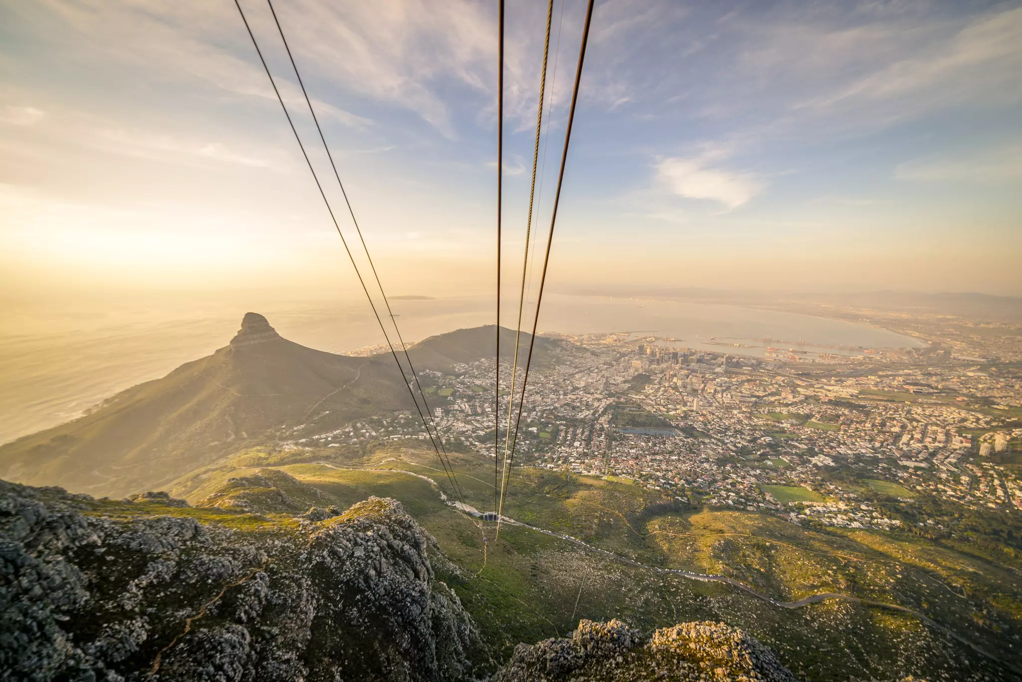 Aerial cableway at Table Mountain National Park in Cape Town, South Africa