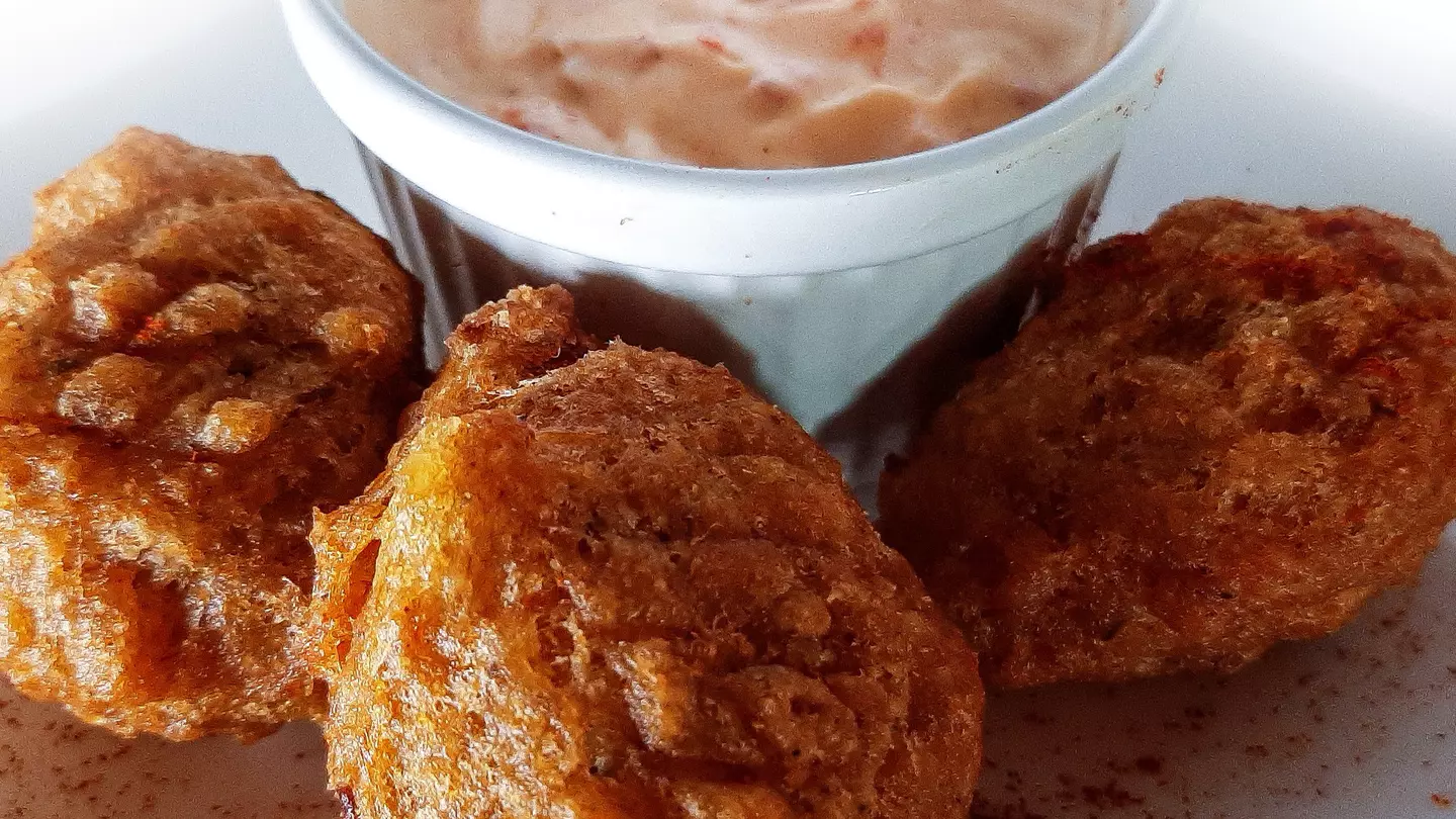 Bajan fish cakes with sauce on the side