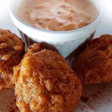 Bajan fish cakes with sauce on the side