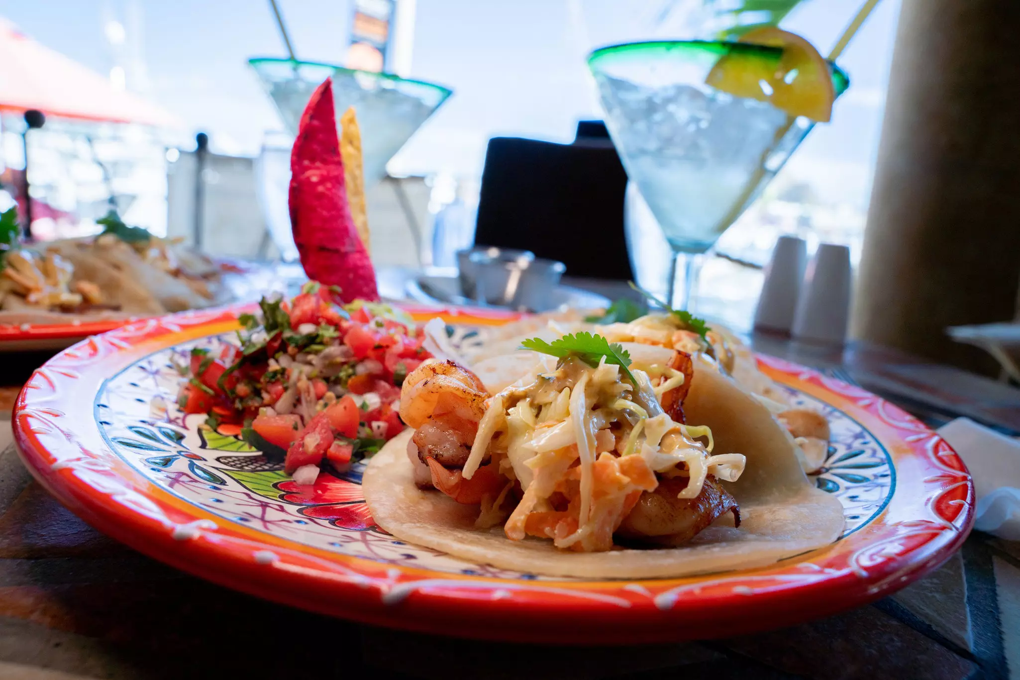 Shrimp and Fish Street Tacos with cilantro, salsa and a Margarita at a marina cafe in Cabo San Lucas Mexico
1362266798