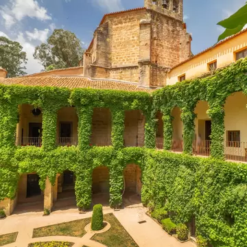 View of the inner courtyard of the Monasterio de Yuste in Extremadura, Spain.