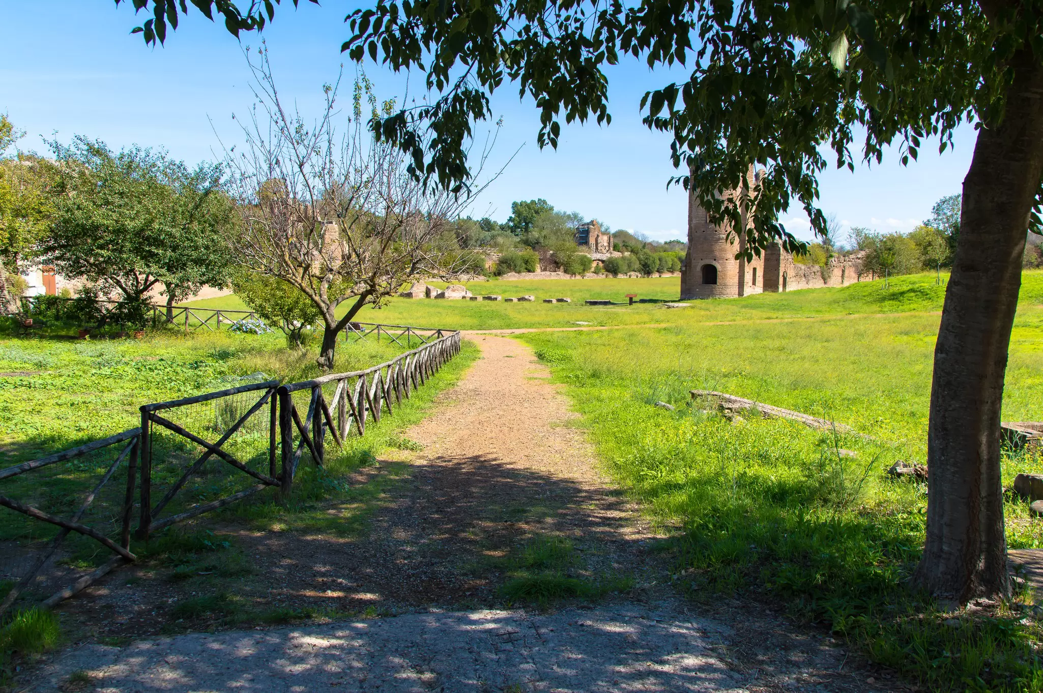 Path leading to the Villa di Massenzio on the Via Appia Antica in Rome, Italy.