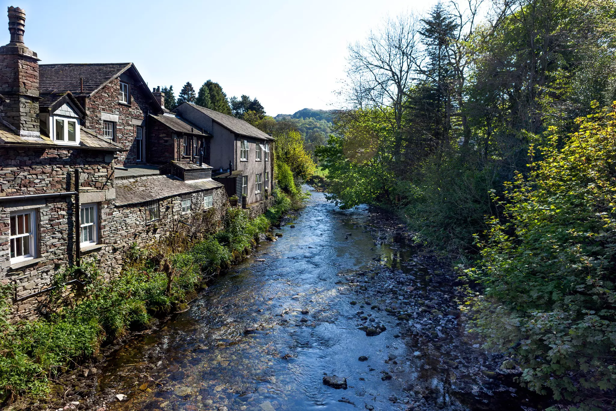 Stream running through Grasmere in the lakes district in Cumbria.