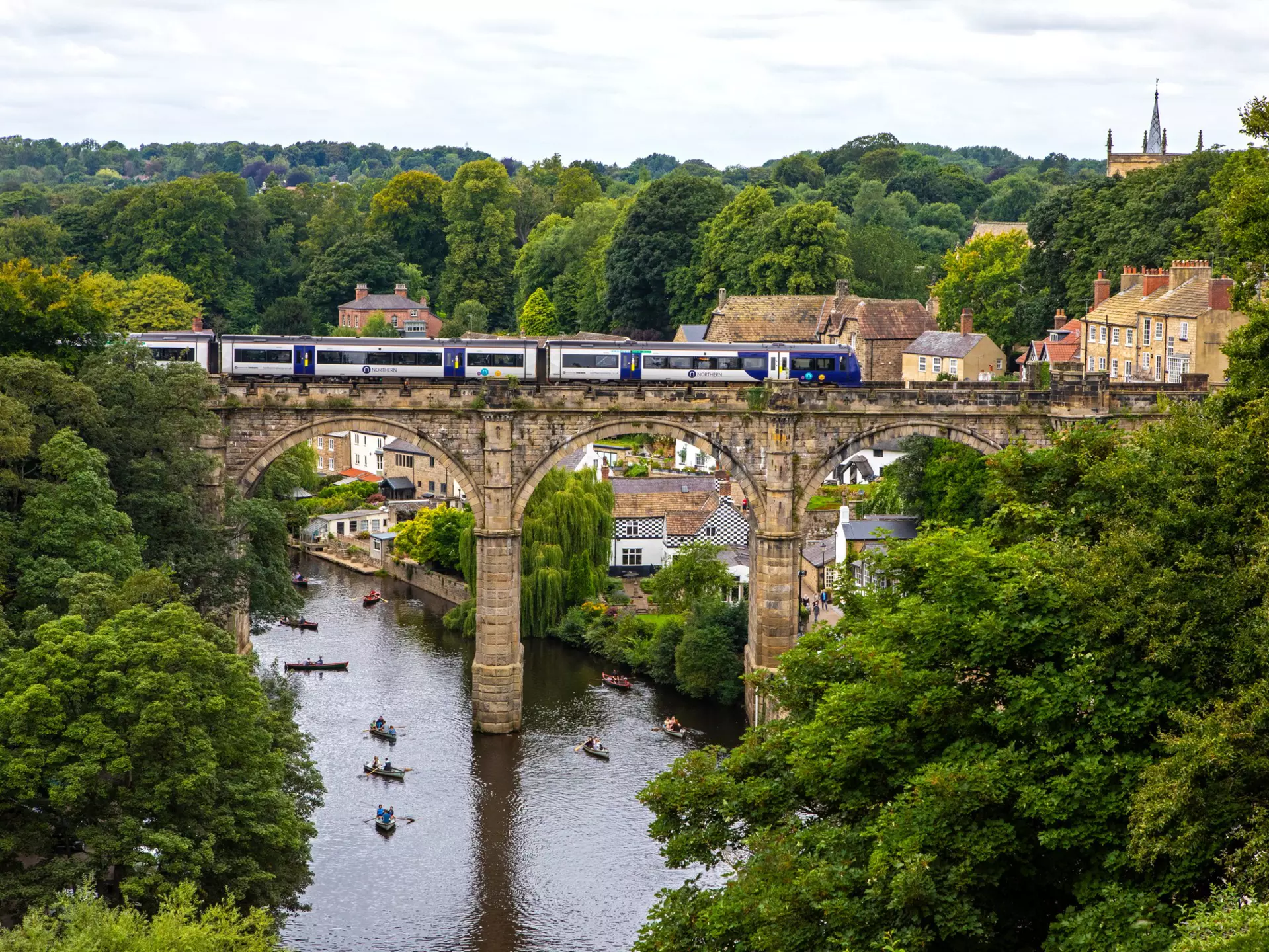 A train crossing the Knaresborough Viaduct in Yorkshire. chrisdorney/Getty Images
