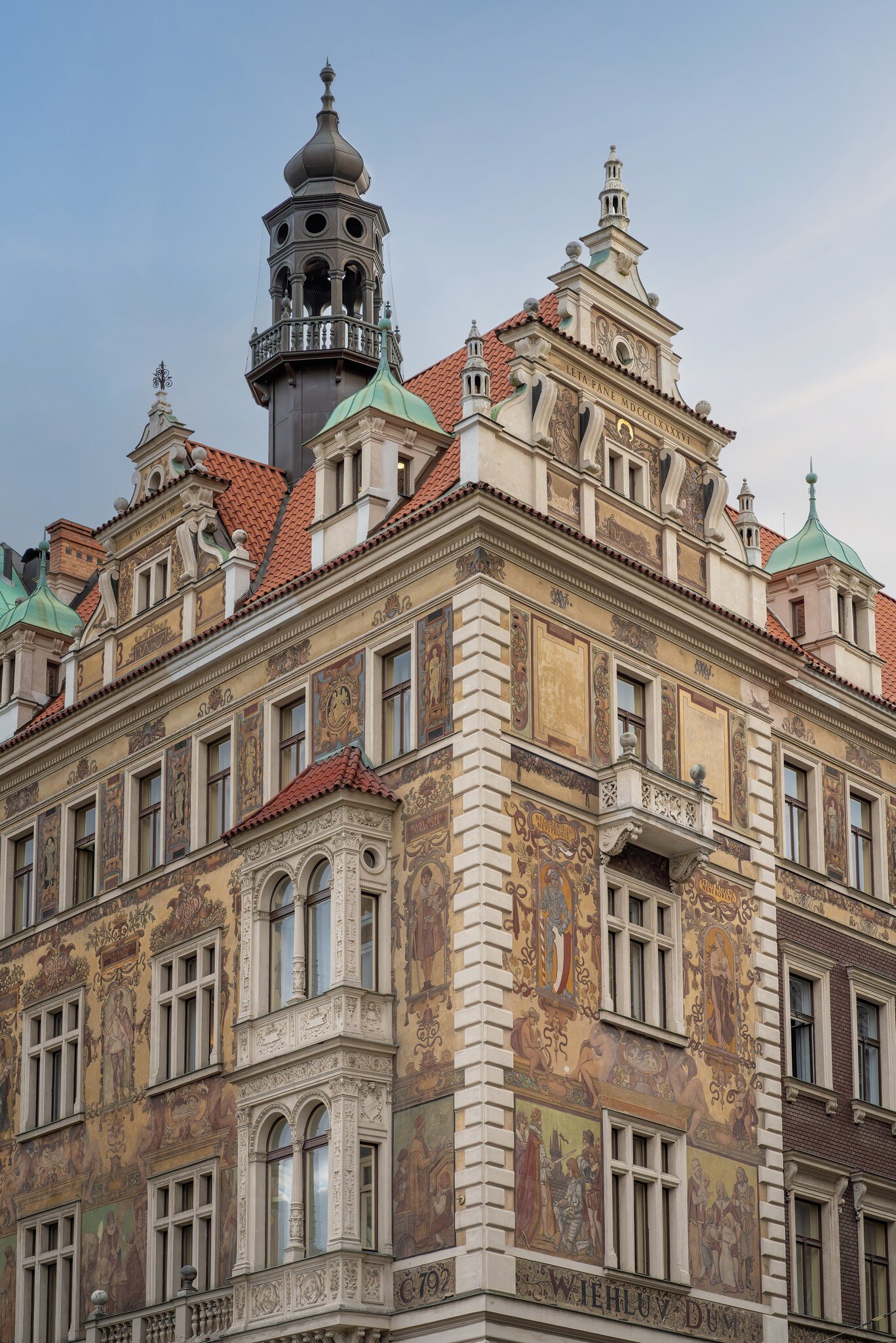 Facade of Wiehl House (Wiehluv dum) at Wenceslas Square in Prague, Czech Republic.