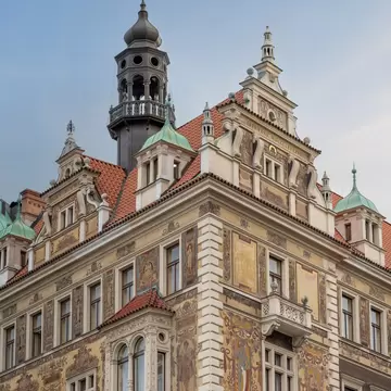Facade of Wiehl House (Wiehluv dum) at Wenceslas Square in Prague, Czech Republic.