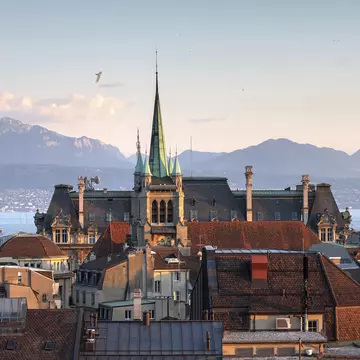 Skyline of Lausanne, Switzerland as seen from the Cathedral hill at sunset zoomed-in on the tower of St-Francois Church. Lake Leman (Lake Geneva) and the French Alps provide a beautiful background.
Lausanne, Switzerland
lausanne, switzerland, swiss, skyline, golden hour, day, sunset, st francoise, church, spire, palace, tower, architecture, vaud, view, alps, french alps, european alps, lake leman, lake geneva, lake, water, mountain range, mountain, peaks, summer, beautiful, europe, city, urban, development, old
CLEARED FOR DIGITAL USE ONLY -