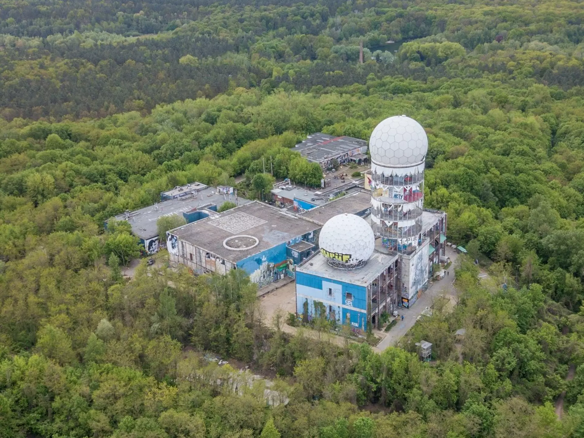 Berlin, Germany - May 3, 2019: Aerial view of Spying station on Teufelsberg (DDR history) in Berlin, Germany, License Type: media, Download Time: 2025-11-05T17:56:56.000Z, User: dorota_littlerobindesign, Editorial: true, purchase_order: 56530 - Guidebooks, job: Global Publishing WIP, client: Berlin 13, other: Dorota Michalec