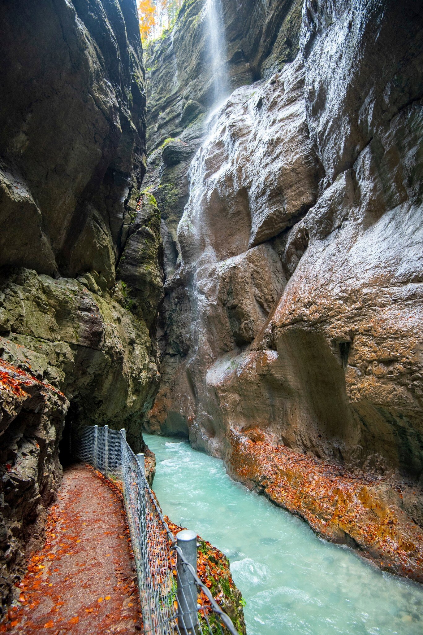 The Partnachklamm Gorge in Bavaria, Germany is a twisty hike through a narrow canyon.
