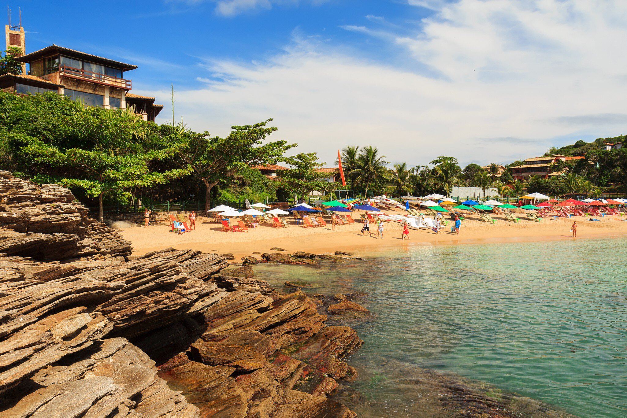 Small peaceful beautiful beach Ferradurinha with blue sea in Buzios near Rio de Janeiro, Brazil