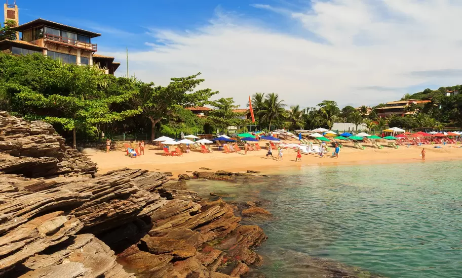 Small peaceful beautiful beach Ferradurinha with blue sea in Buzios near Rio de Janeiro, Brazil