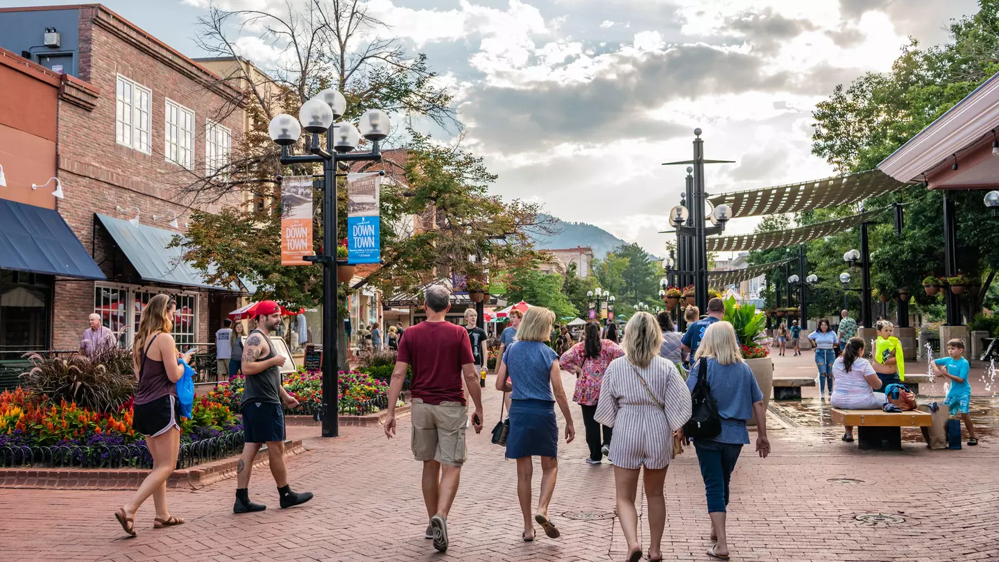 People walking along pedestrians-only Pearl Street in downtown Boulder
