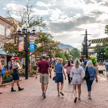 People walking along pedestrians-only Pearl Street in downtown Boulder