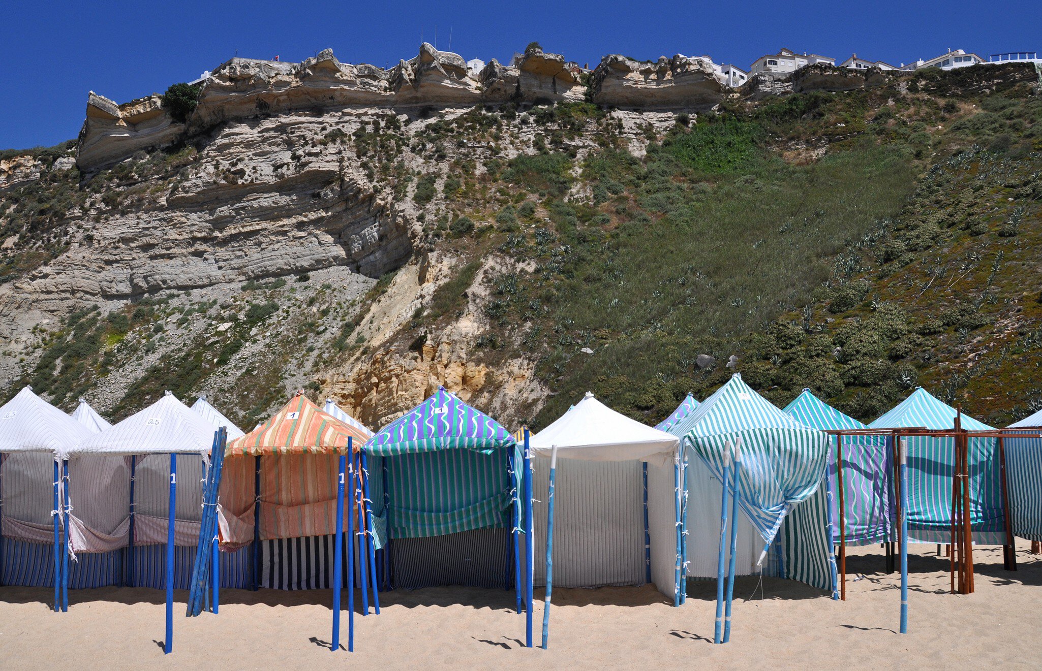 Beach tents on the beach of NazarÃƒÂ©