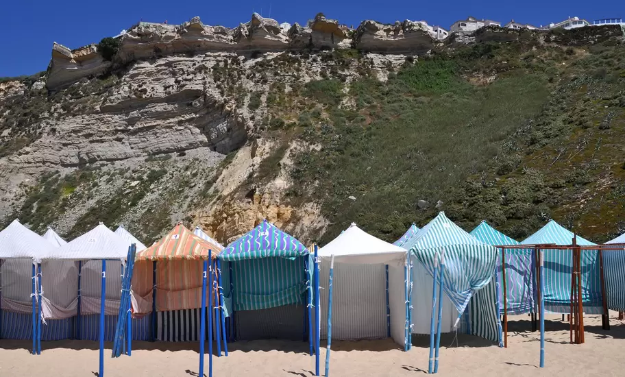 Beach tents on the beach of NazarÃƒÂ©