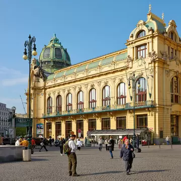 Prague, Czech Republic. Municipal House (Smetana Hall) with unidentified people in Prague.   