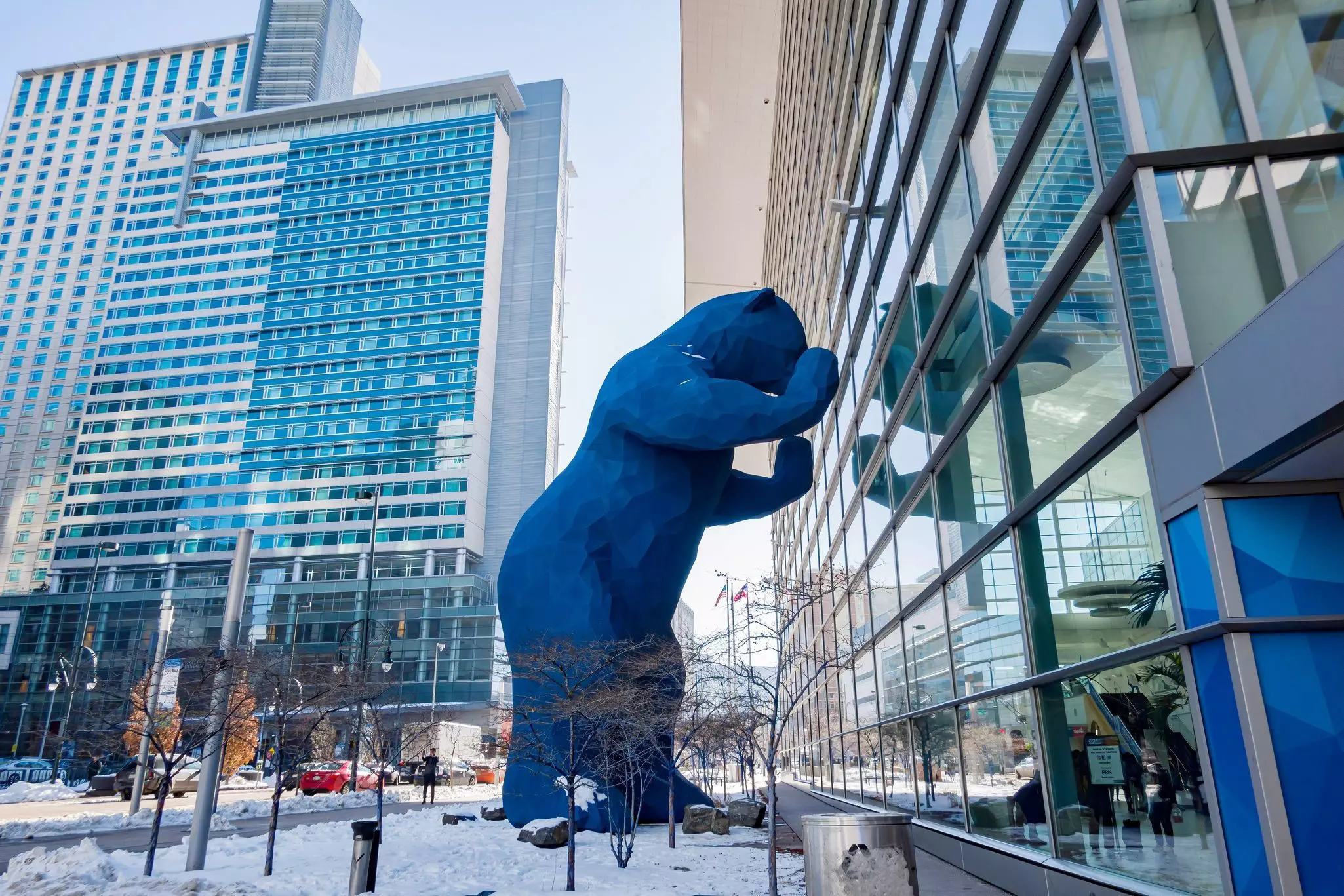 Morning view of the famous big Blue Bear by the Convention Center on FEB 14, 2020 at Denver, Colorado