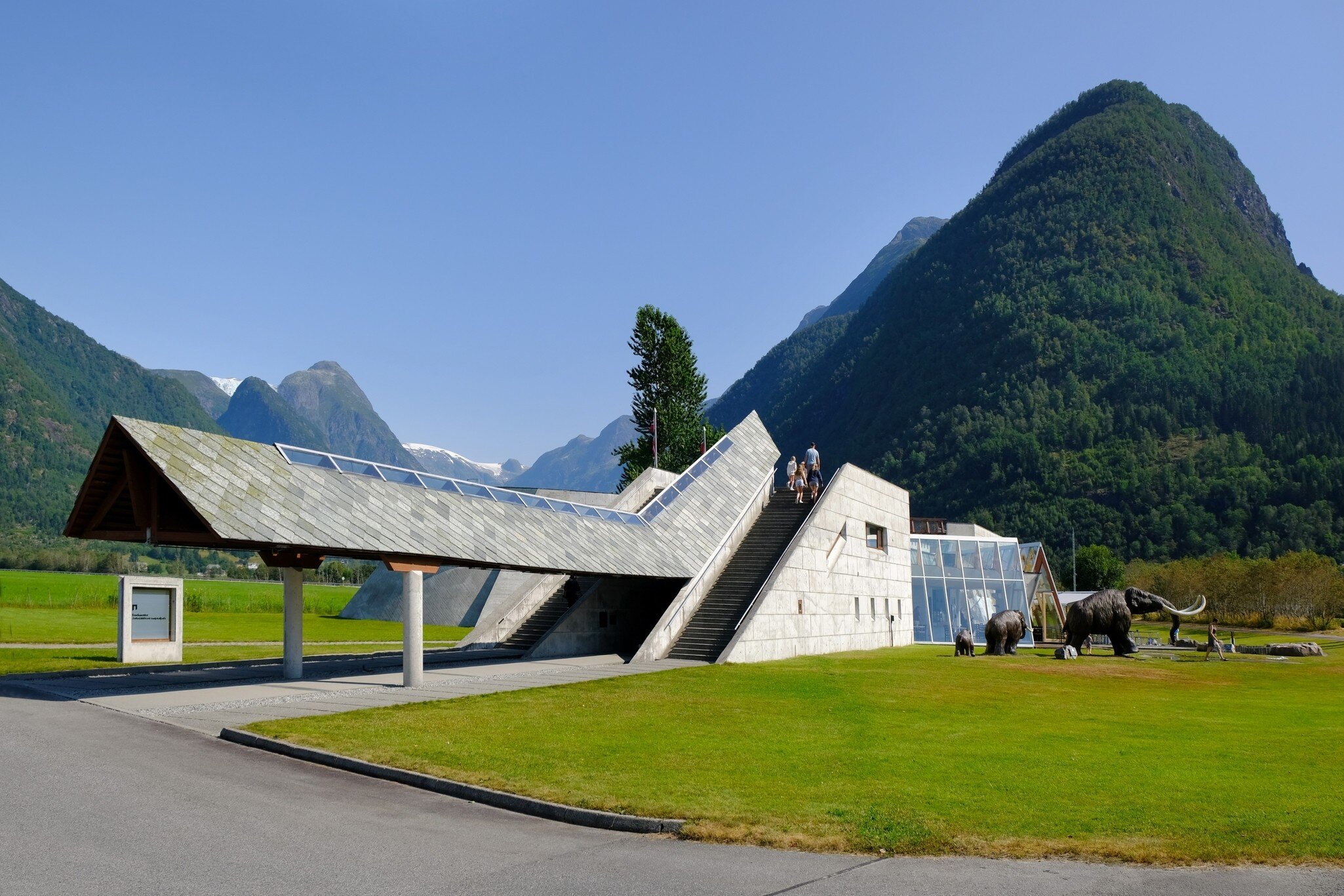 FJÆRLAND, Norway - circa July 2021: Norwegian Glacier Museum, designed by the famous Norwegian architect Sverre Fehn. It is next to Boyabreen Glacier.; Shutterstock ID 2092881652;