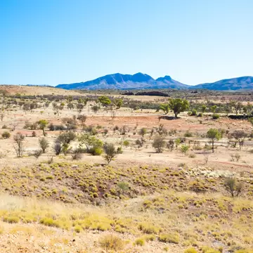 Mt Zeil and surrounding land at Mt Sonder lookout near Glen Helen in Northern Territory, Australia.