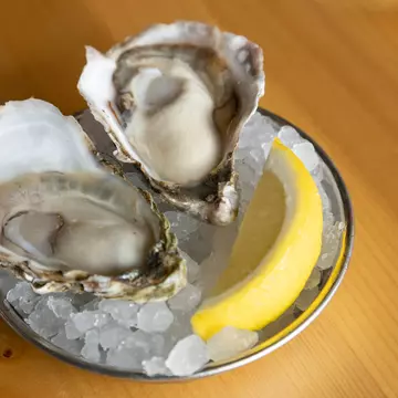 Close-up photo of Wellfleet oyster on the half shell