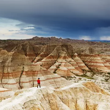 Eroded rock formations at Badlands National Park.