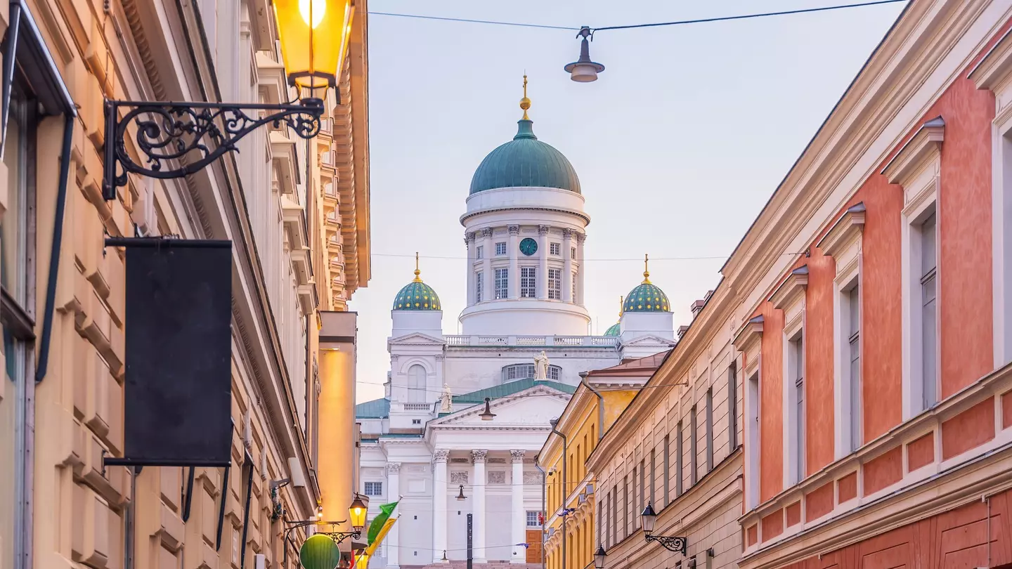 Helsinki's cathedral at sunset.