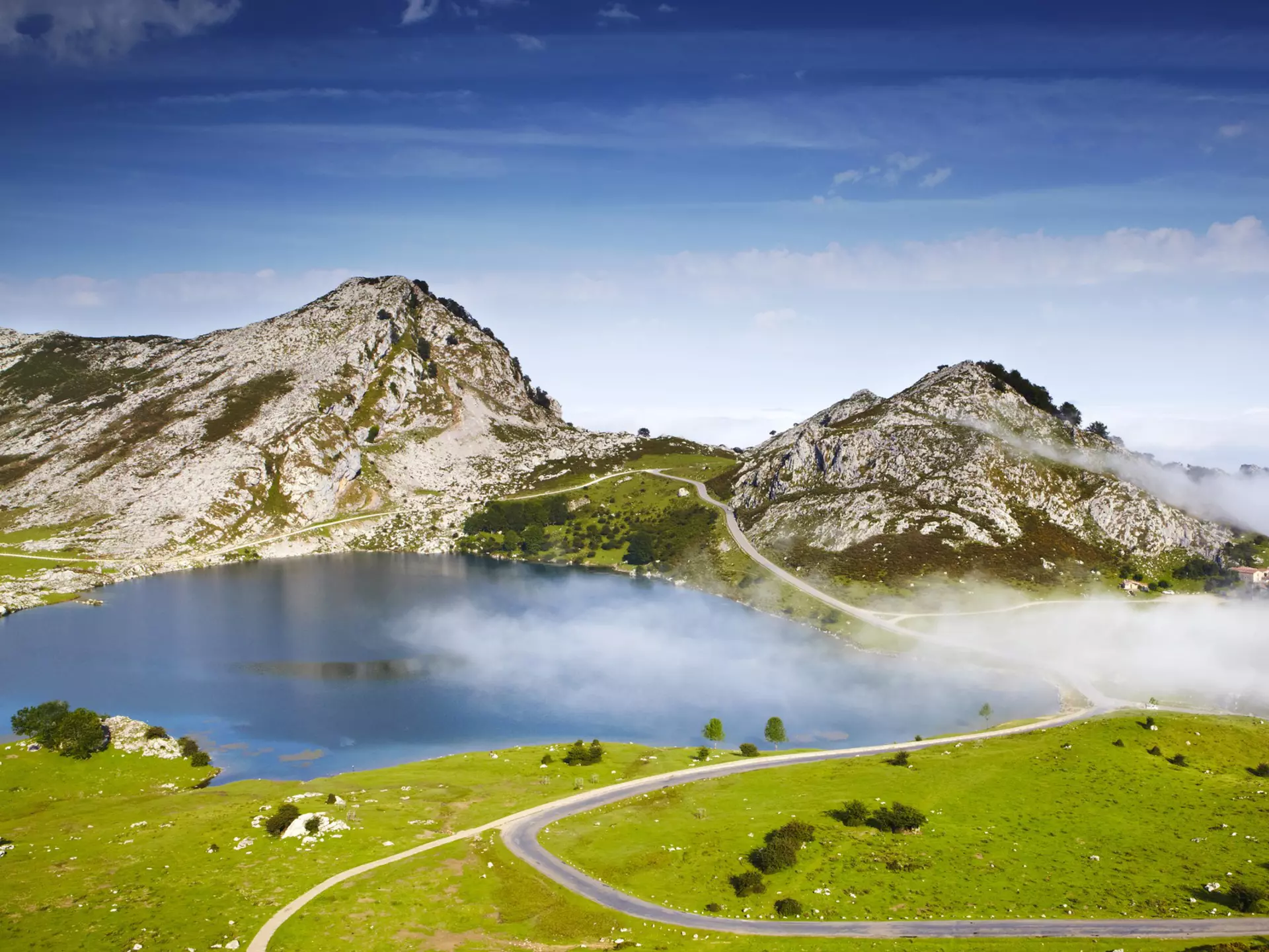 Lake Enol, one of the Lakes of Covadonga as seen from La Picota in Picos De Europa.
Lonely Planet Traveller Magazine, Issue 33, Spain, Fork in the road