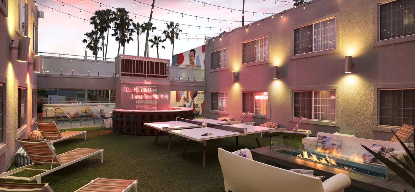 Patio at The Kinney, a hotel in Venice, LA