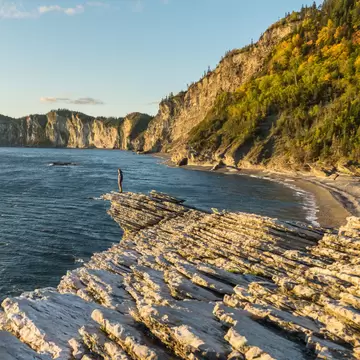 View of sunrise at the Cap-Bon-Ami vantage point in Forillon National Park, Canada.