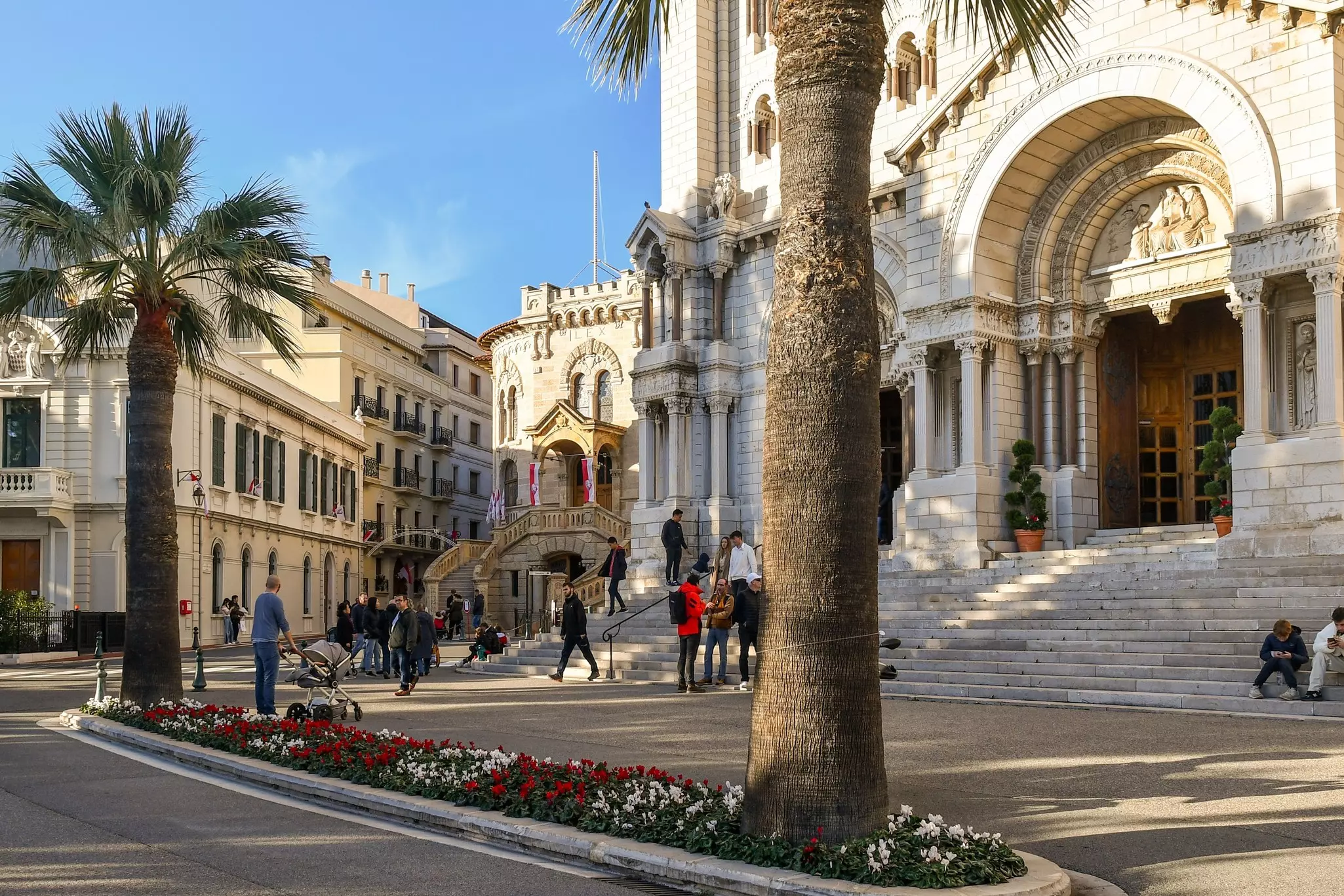 Tourists in front of the Cathedral of Our Immaculate Lady, or the Cathedral of Monaco.