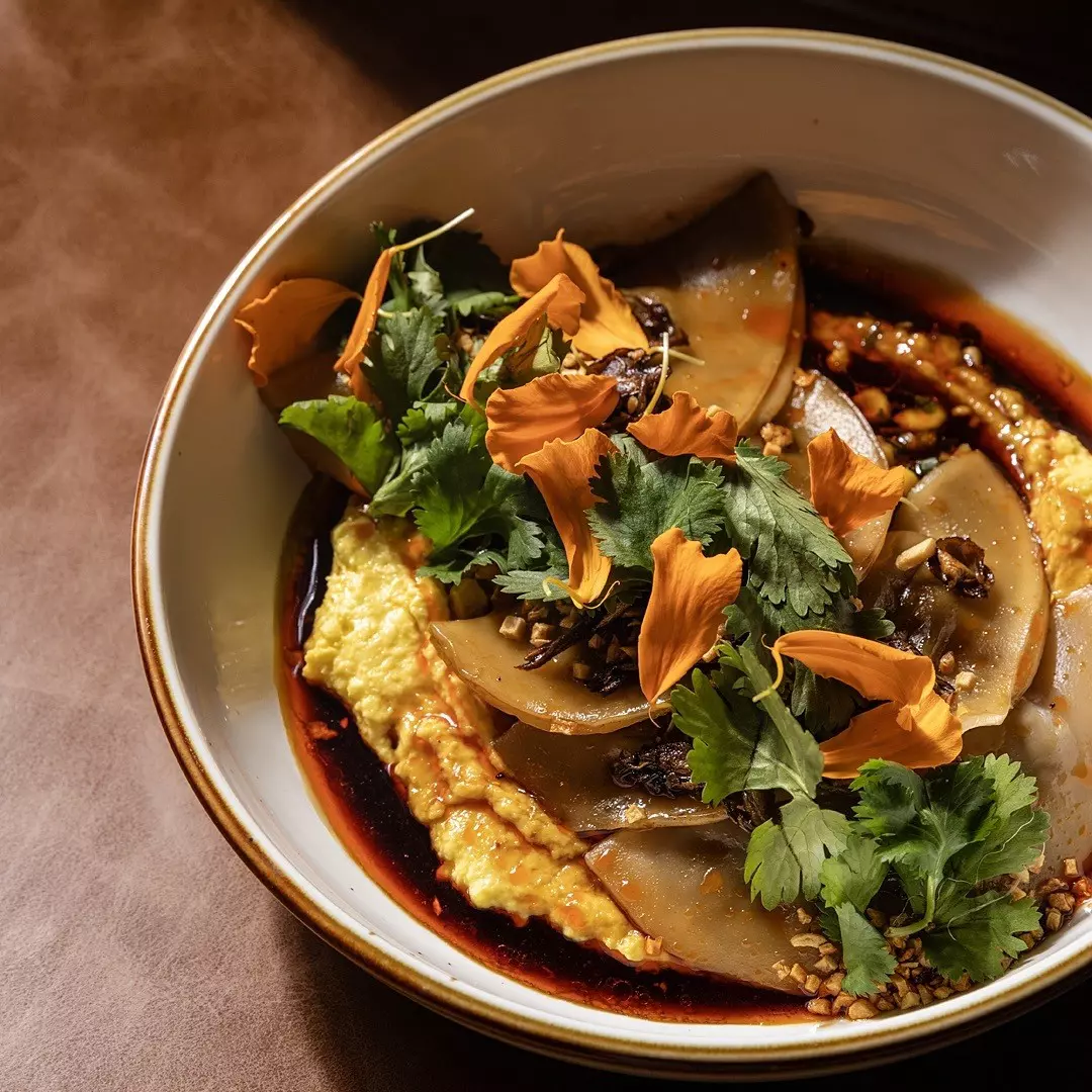 The Mushroom Dumplings at the James Beard Award–nominated Marrow restaurant in Detroit, Michigan, USA