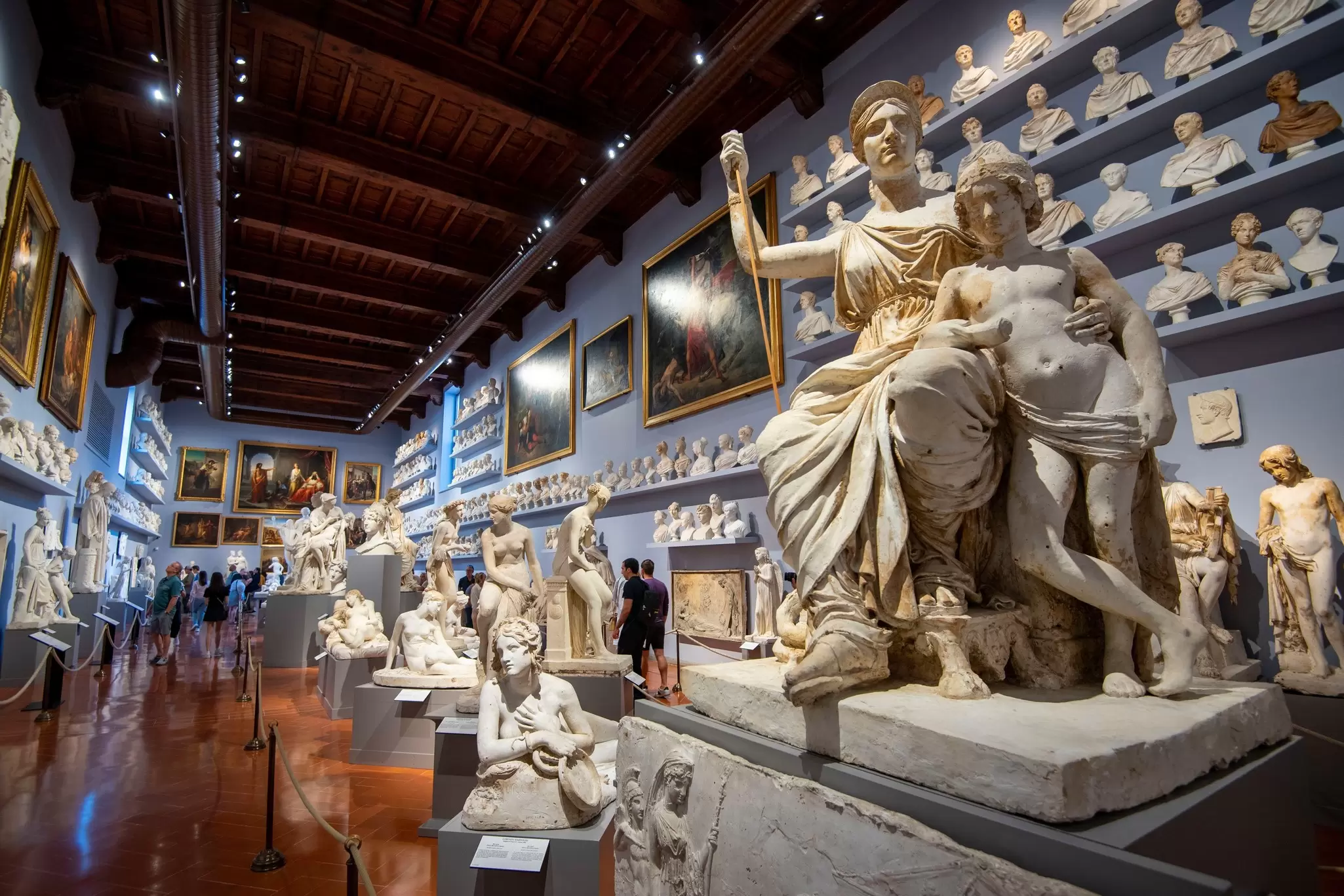 Statues inside the Gipsoteca Bartolini room inside the Galleria dell'Accademia in Florence, Italy.