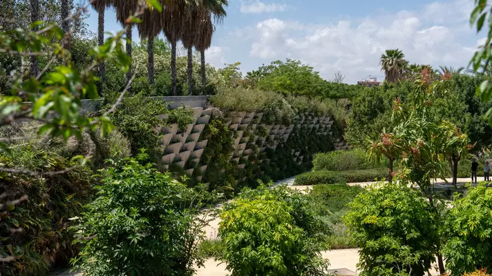 The former railway yard has been converted to a 27-acre park full of native plants.