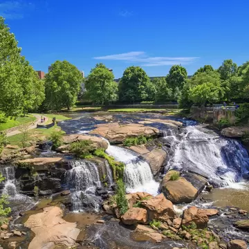 Once a dilapidated section of Greenville, South Carolina, Falls Park on the Reedy is now a beautiful urban park space with walking trails, falling water, surrounded by art galleries and restaurants.