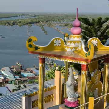 View across the water from the top of the Ngoc Tien Monastery in Ha Tien, Vietnam.