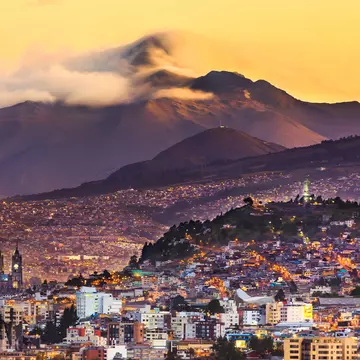 Quito cityscape at sunset.
