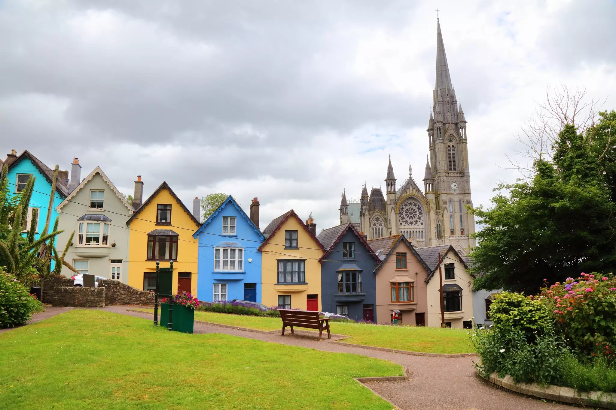 A row of colorful houses in County Cork, Ireland. 
