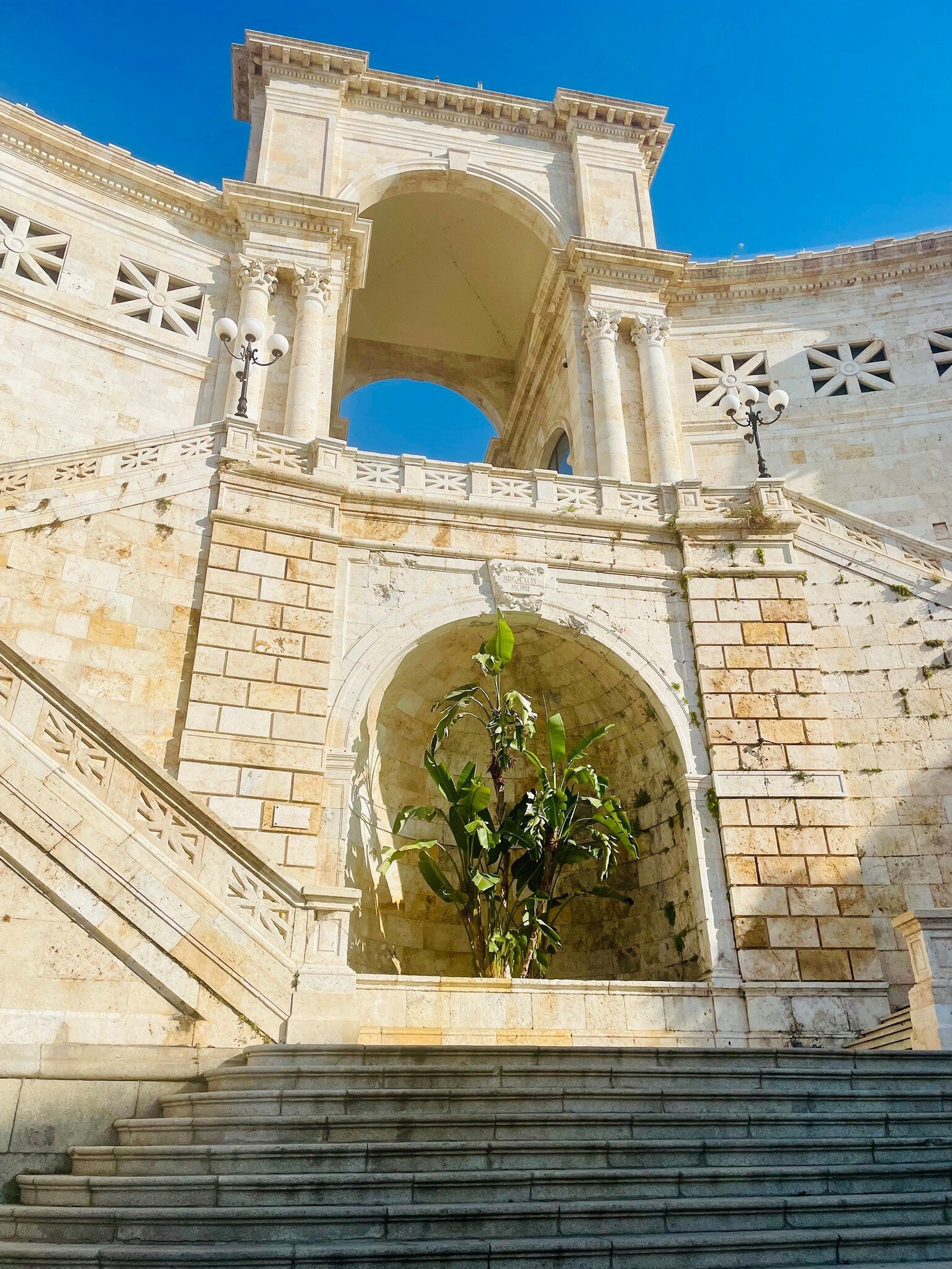 Historic Bastione di Saint Remy in Cagliari, Sardinia, Italy.