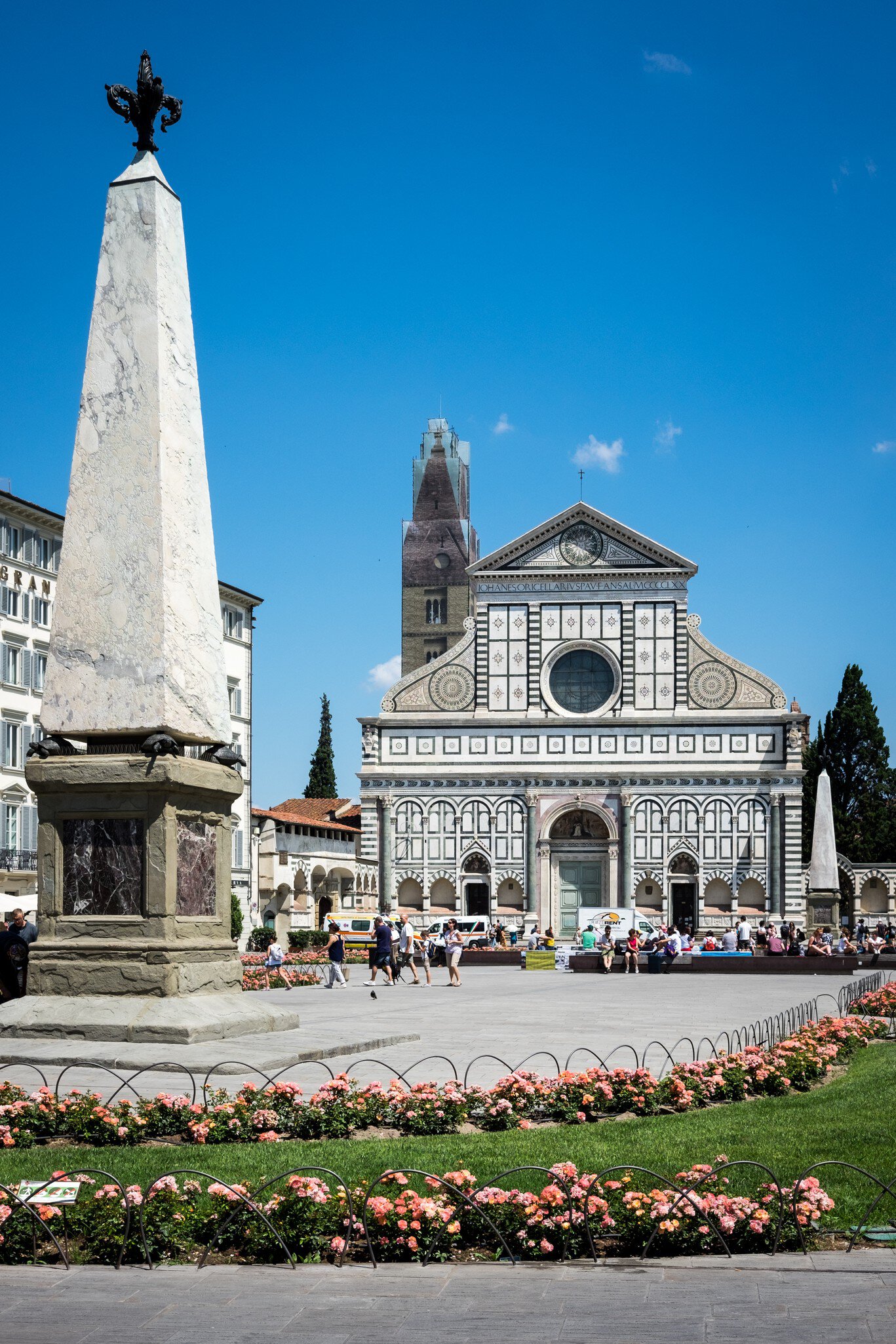 View across the square of the Basilica di Santa Maria Novella in Florence, Italy.