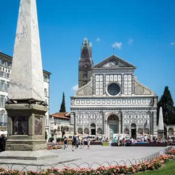 View across the square of the Basilica di Santa Maria Novella in Florence, Italy.